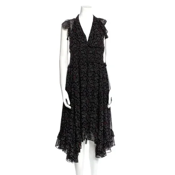 Ulla Johnson 4 Aviva 100% Silk Ruffle Midi Dress Backless Romantic Maxi Black - Picture 3 of 14